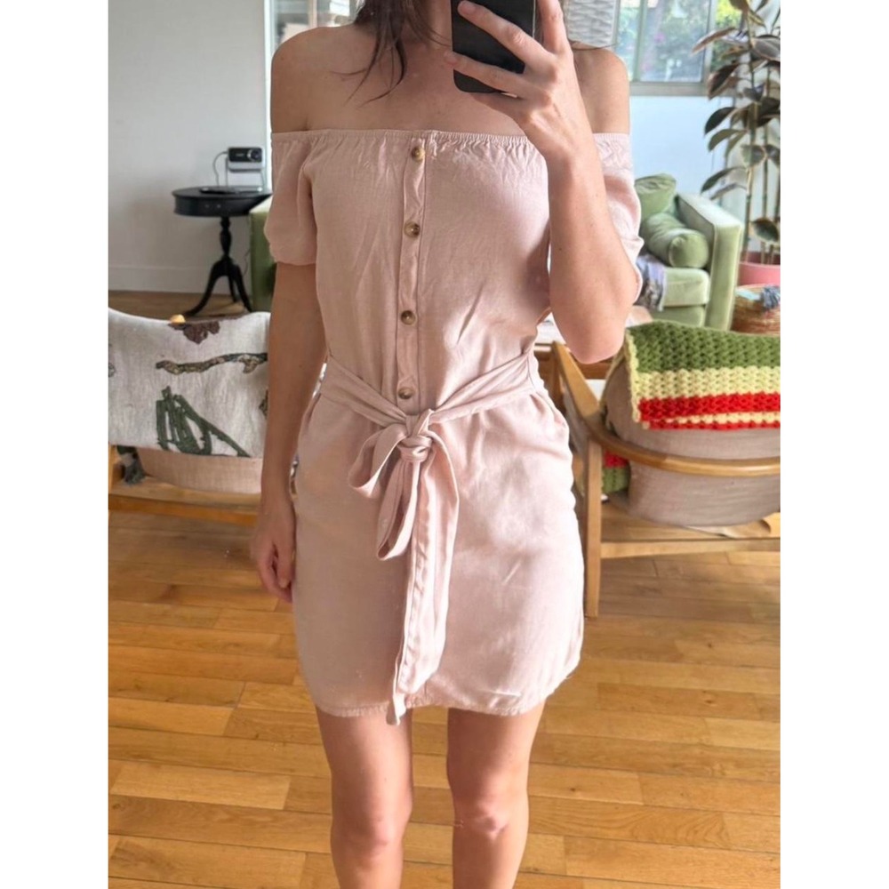 PLT Baby Pink Off Shoulder Tie Waist Mini Dress Size 2